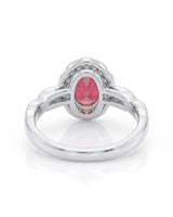 Ruby centerpiece ring diamond halo platinum ring | SARATTI