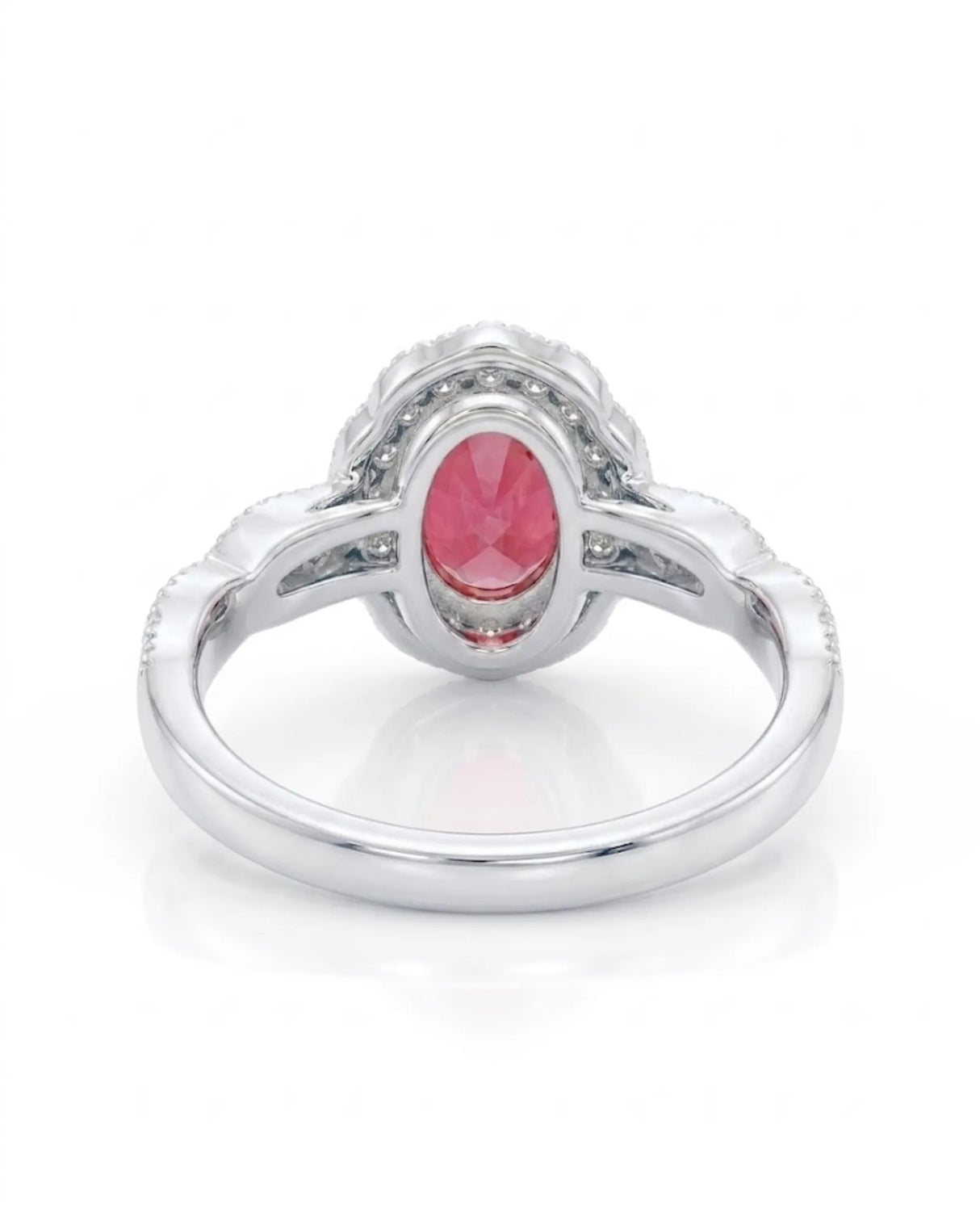 Ruby centerpiece ring diamond halo platinum ring | SARATTI
