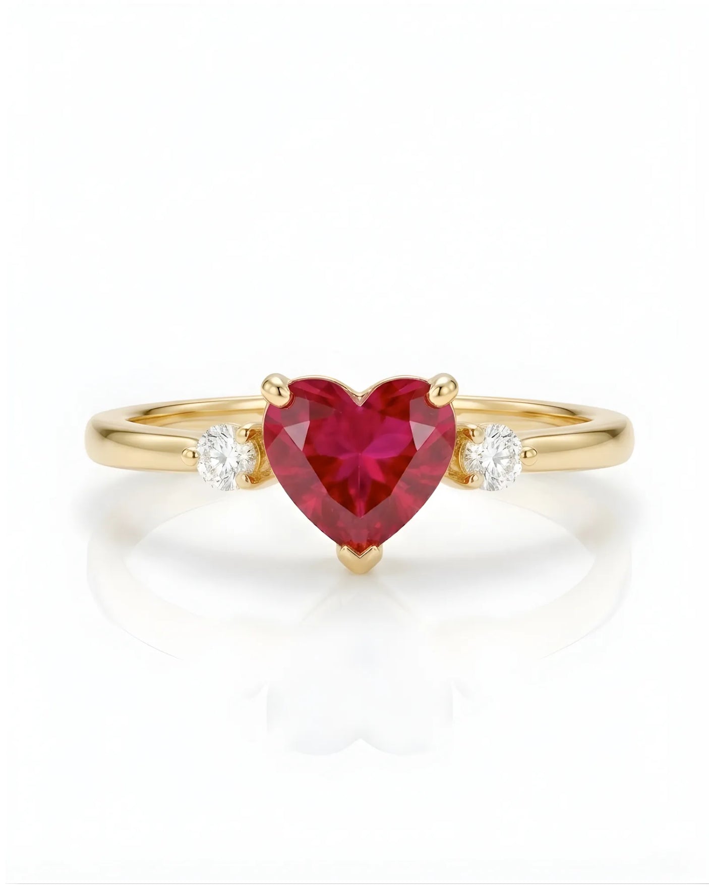 Ruby engagement ring with heart center and diamonds in 18K Yellow Gold - SARATTI