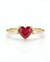 Ruby engagement ring with heart center and diamonds in 18K Yellow Gold - SARATTI