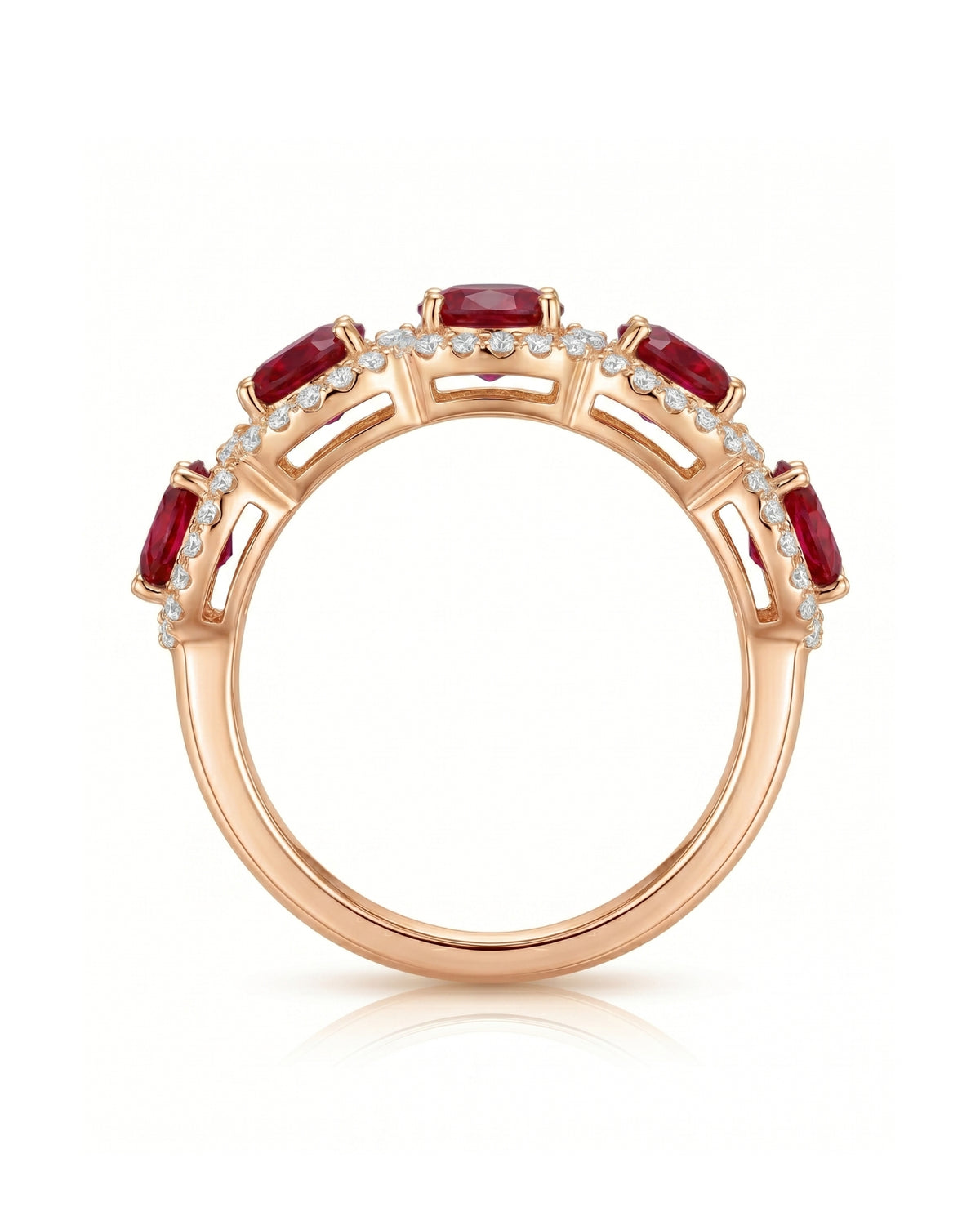 Ruby eternity band with oval stones and round diamond accents in 18K Rose Gold | SARATTI