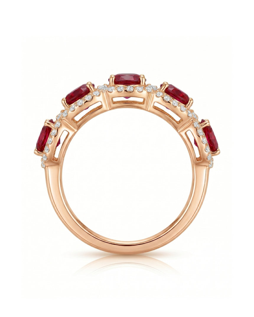 Ruby eternity band with oval stones and round diamond accents in 18K Rose Gold | SARATTI