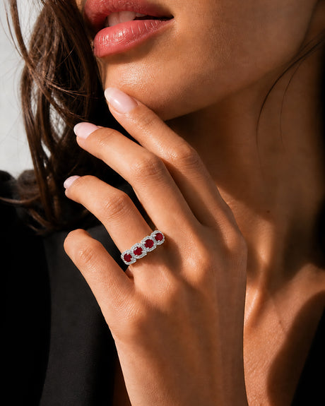 Ruby eternity band with oval stones and round diamond accents in 18K White Gold | SARATTI