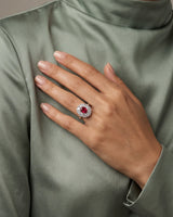 Ruby white sapphire diamond flower ring in PT900 platinum for romantic occasion and statement styling | SARATTI