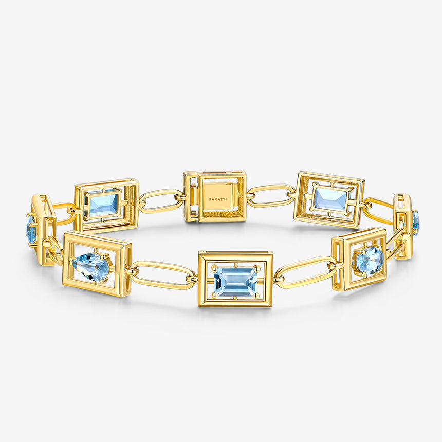 Natural Aquamarine Bracelet in Yellow Gold | Saratti Jewelry