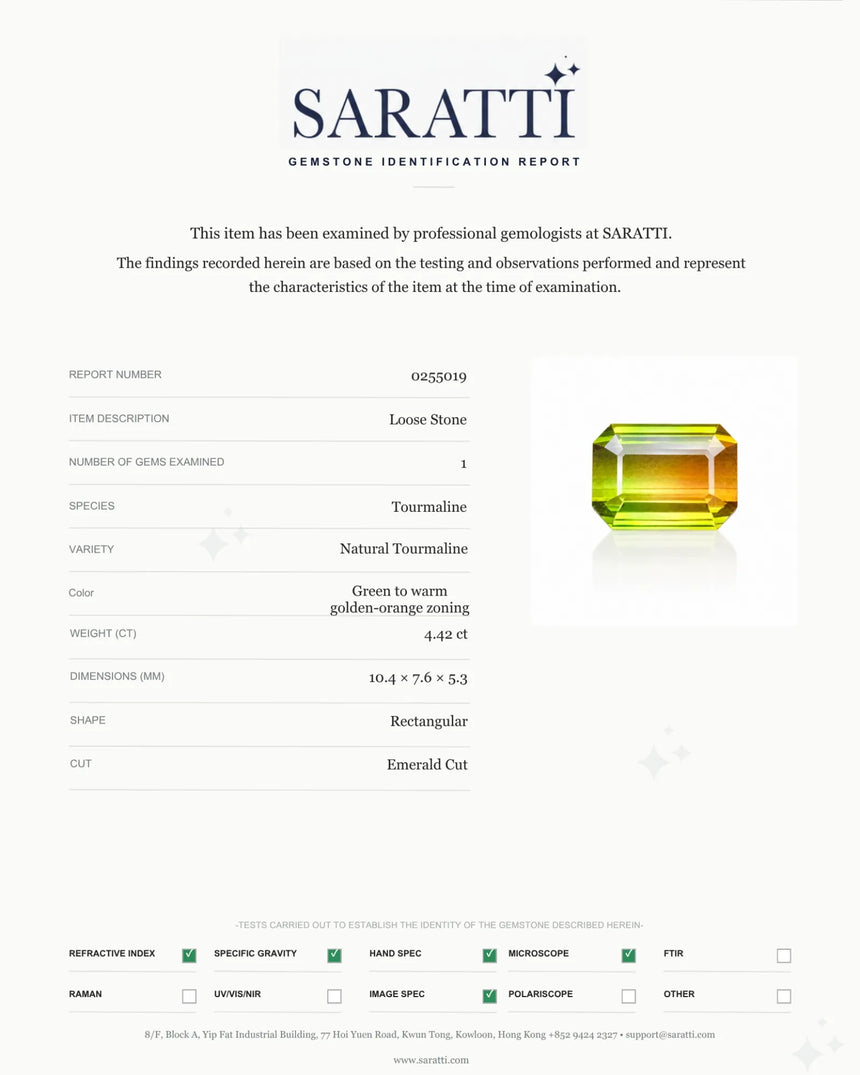 SARATTI Certified 4.42ct Watermelon Tourmaline emerald-cut step facets | SARATTI