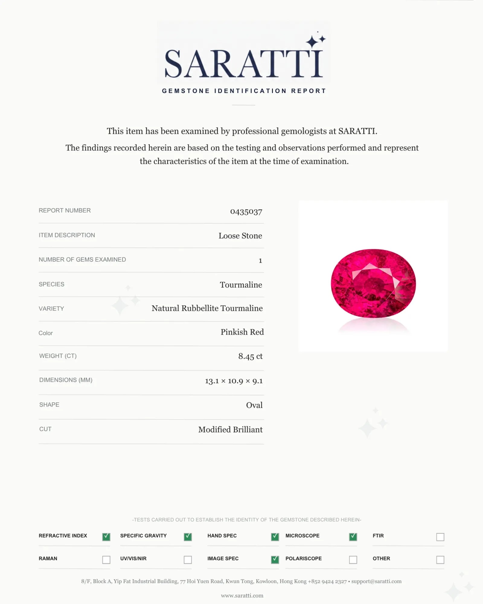SARATTI Certified Alternate view of pinkish red Rubellite Tourmaline oval with dynamic scintillation | SARATTI