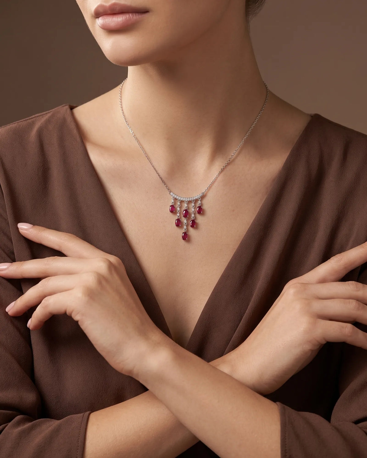 SERAPHINA Ruby Cascade Diamond Tassel Necklace | SARATTI
