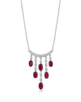 SERAPHINA ruby diamond tassel necklace with six oval ruby drops and diamond-set PT950 platinum arc | SARATTI