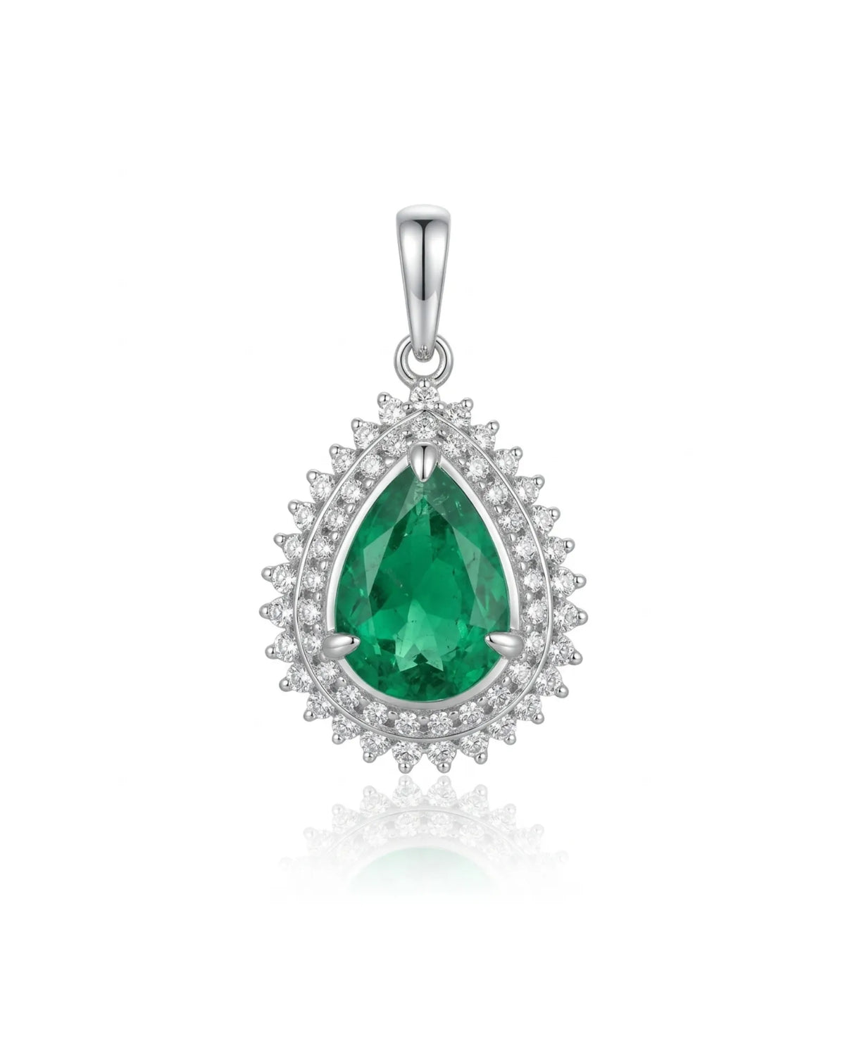 SERENA - Emerald Teardrop Platinum Diamond Halo Pendant