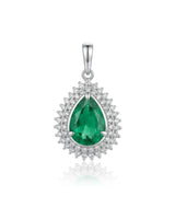 SERENA - Emerald Teardrop Platinum Diamond Halo Pendant