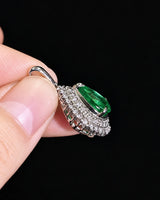 SERENA — Emerald Teardrop Platinum Diamond Halo Pendant