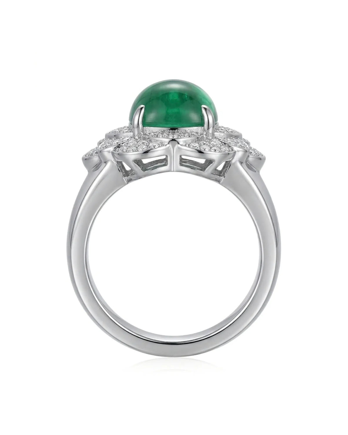 【Ships Fast】PT900 Sugarloaf Emerald Diamond Cluster Ring