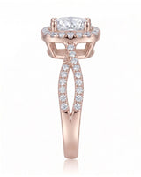 Sandra – Natural Round Diamond Halo Split-Shank Engagement Ring