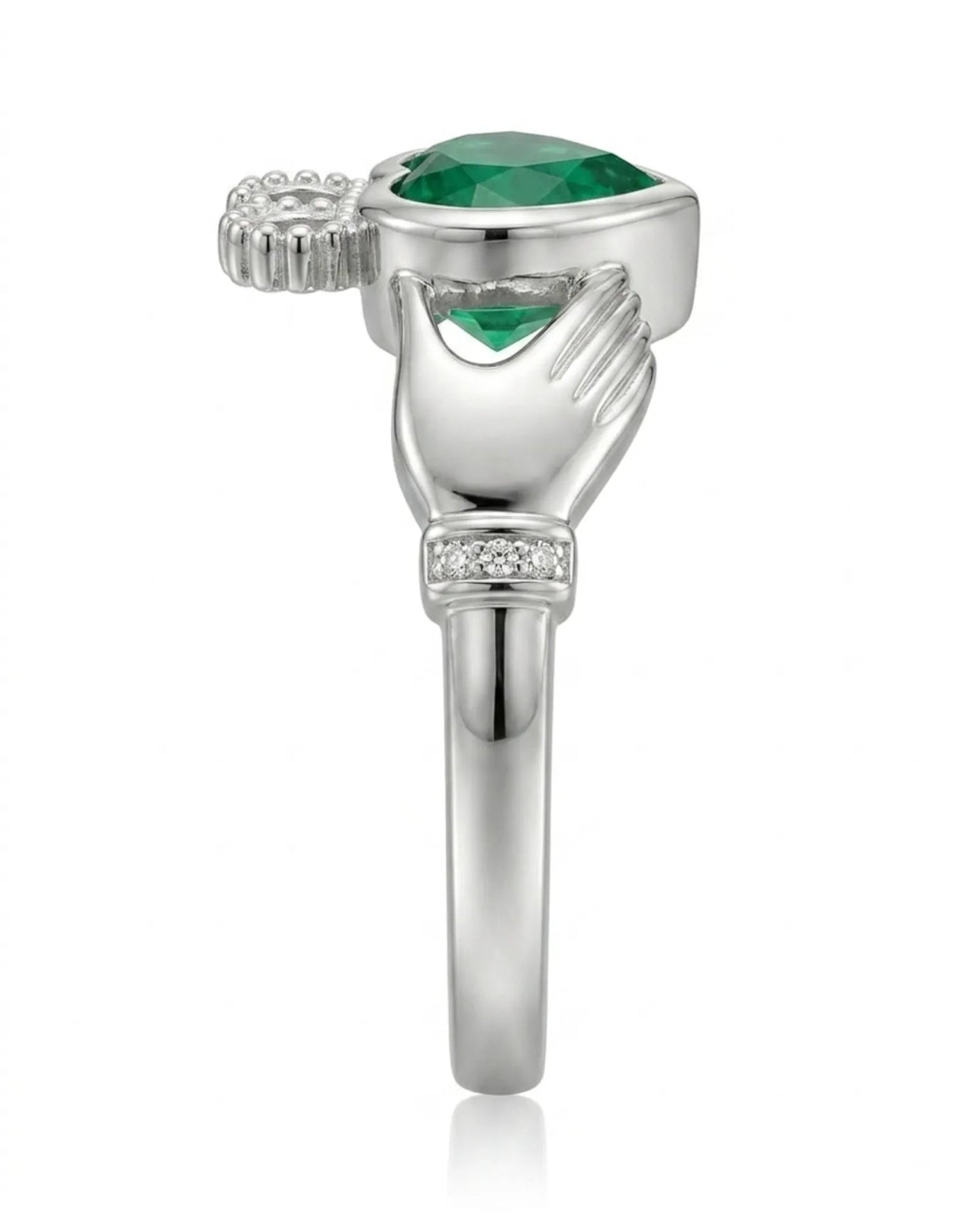 Coronet Heart Emerald Claddagh Ring