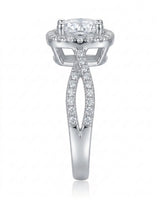 Sandra – Natural Round Diamond Halo Split-Shank Engagement Ring