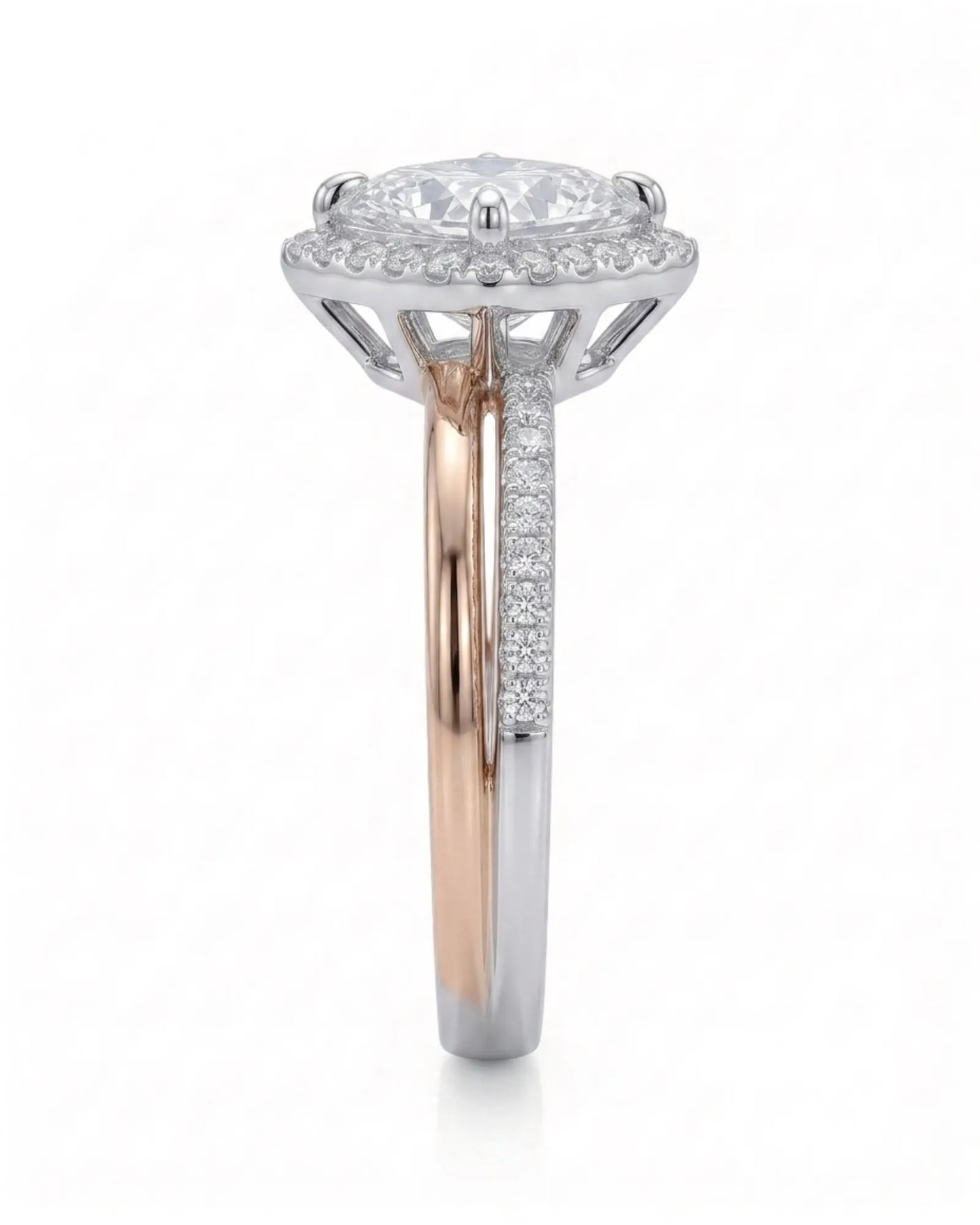 Renea – Majestic Grace Natural Round Diamond Two-Tone Halo Ring