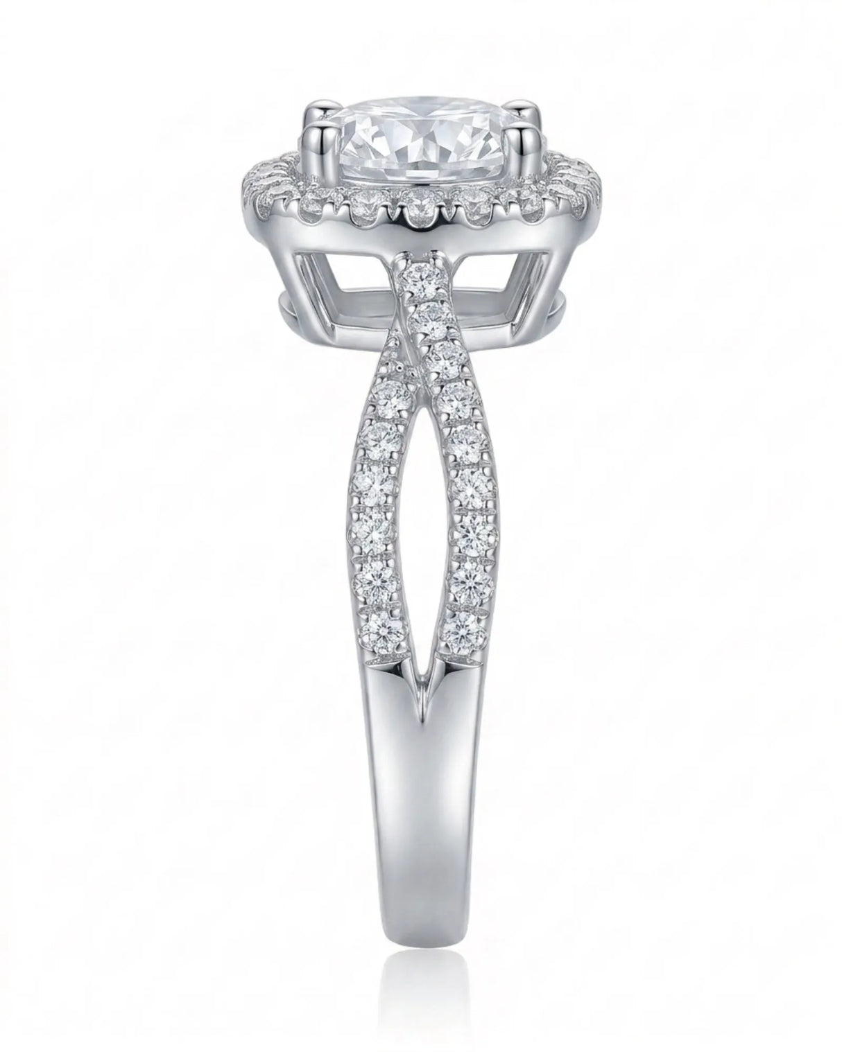 Sandra – Natural Round Diamond Halo Split-Shank Engagement Ring