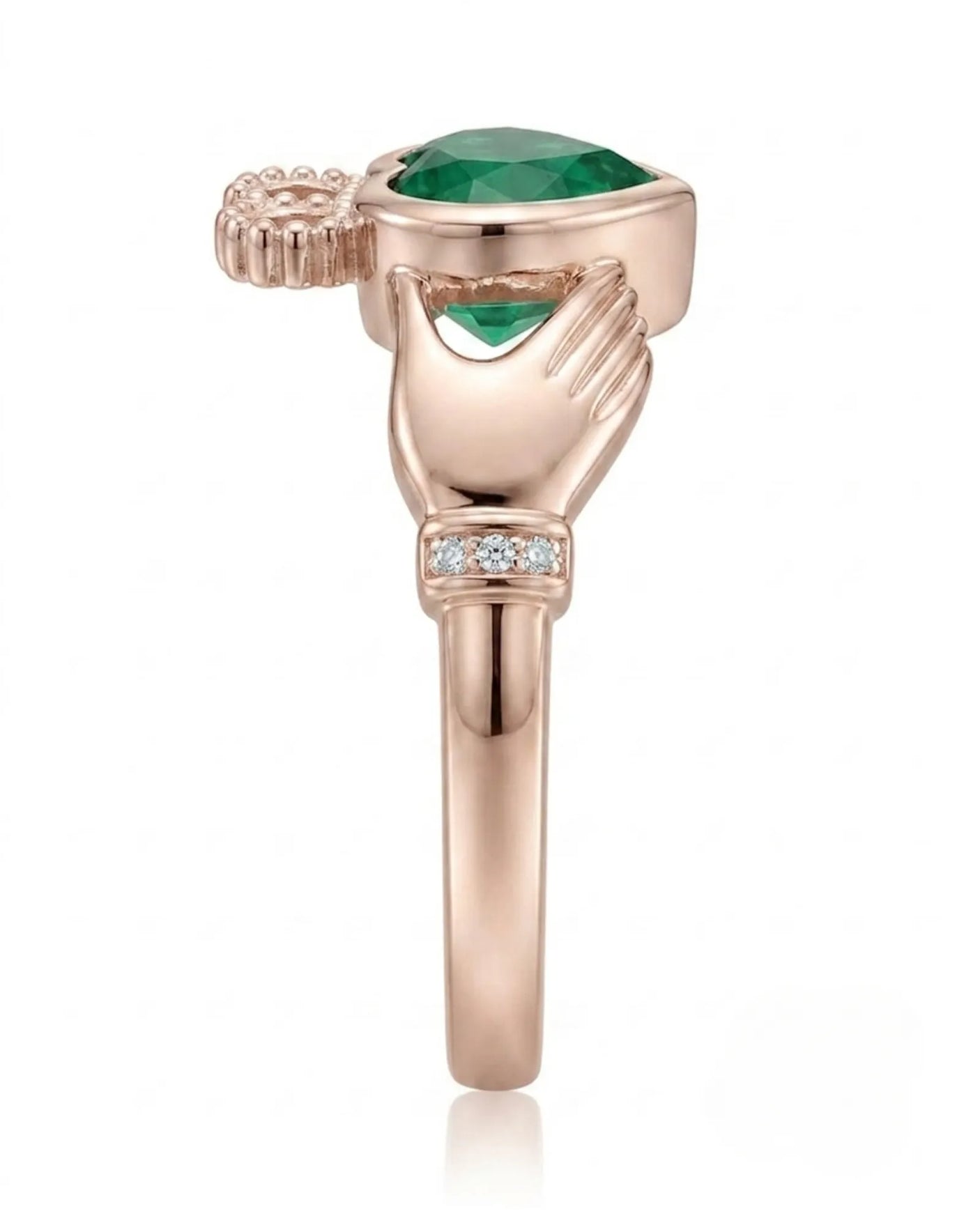 Coronet Heart Emerald Claddagh Ring
