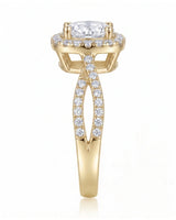Sandra – Natural Round Diamond Halo Split-Shank Engagement Ring