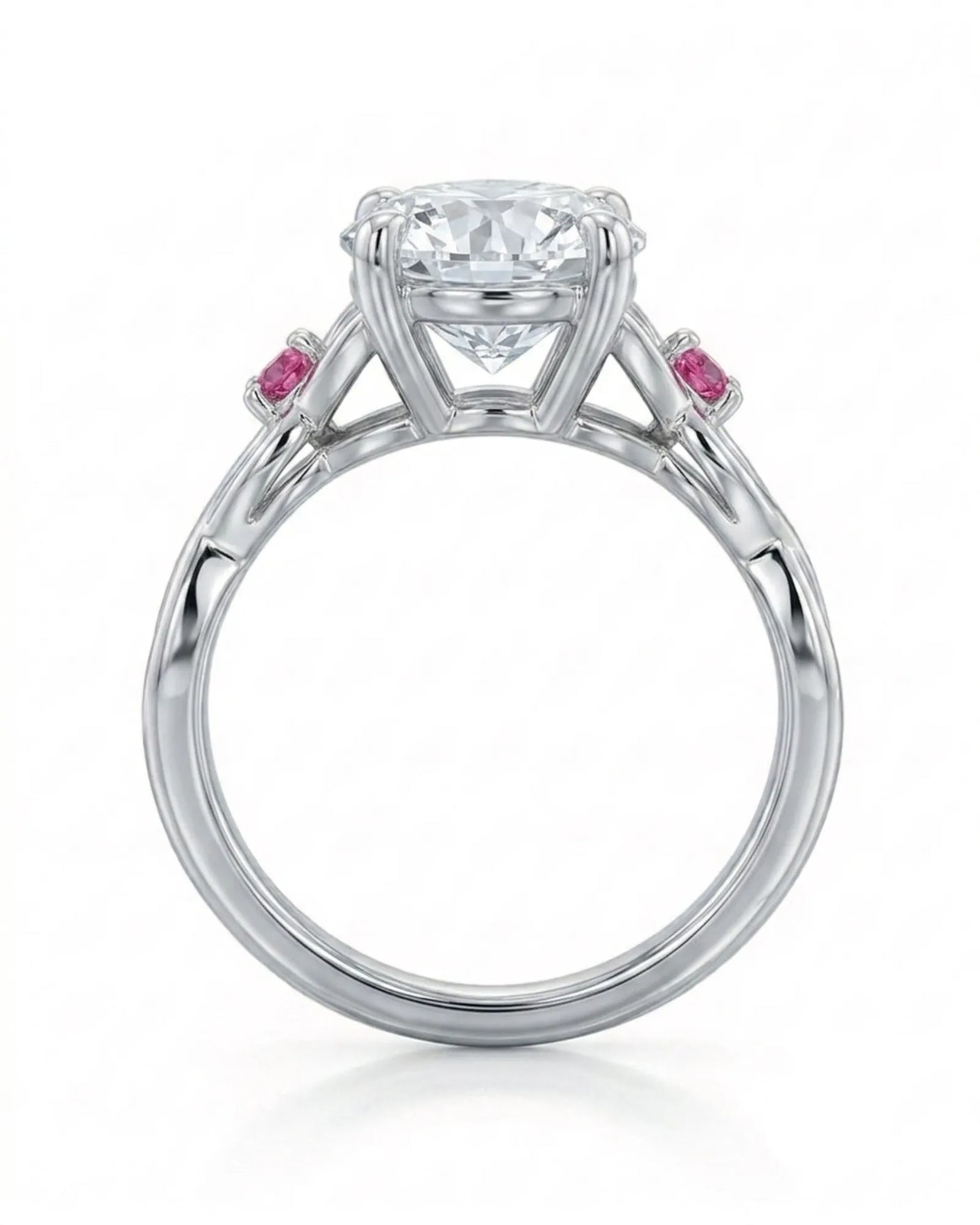 Regina – Natural Round Diamond & Ruby Celtic Knot Engagement Ring