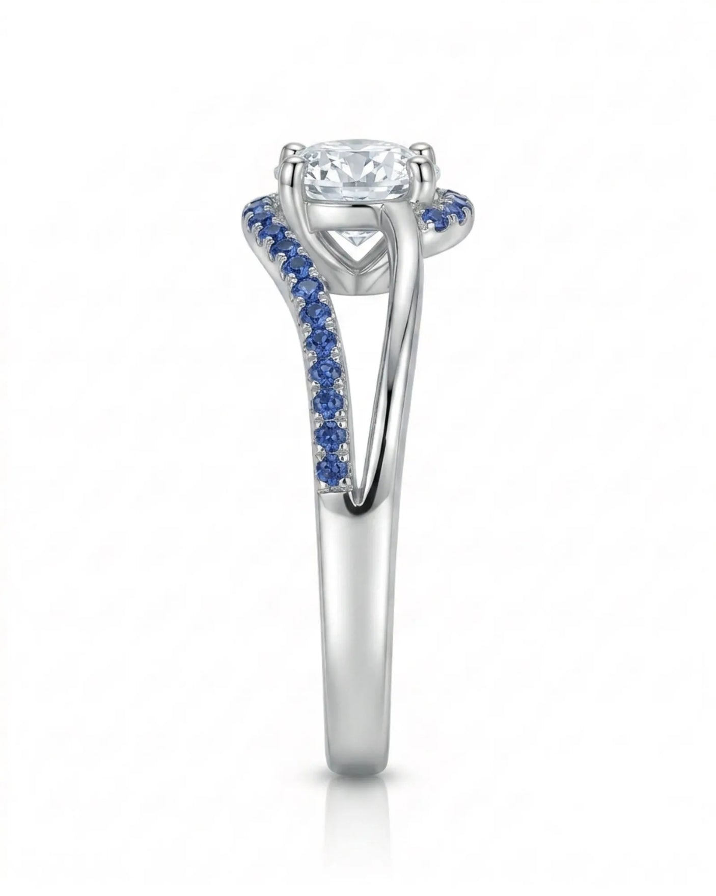 Kelly – Natural Round Diamond & Sapphire Split-Shank Engagement Ring