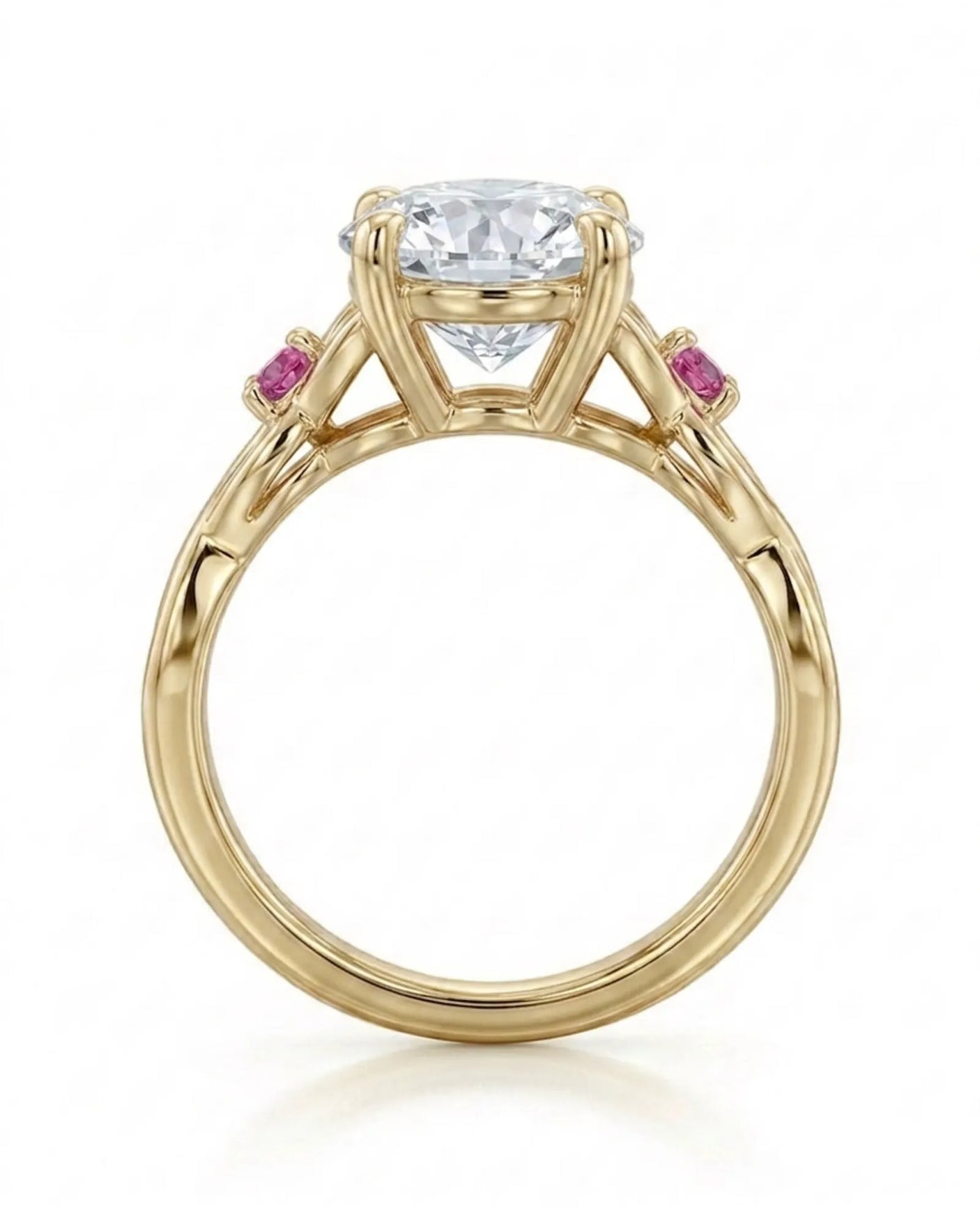 Regina – Natural Round Diamond & Ruby Celtic Knot Engagement Ring