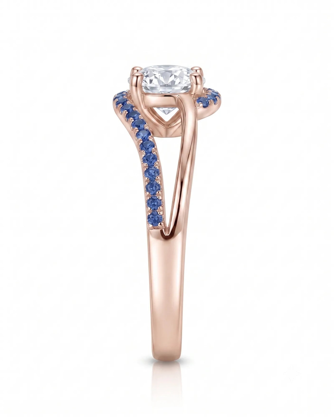 Kelly – Natural Round Diamond & Sapphire Split-Shank Engagement Ring