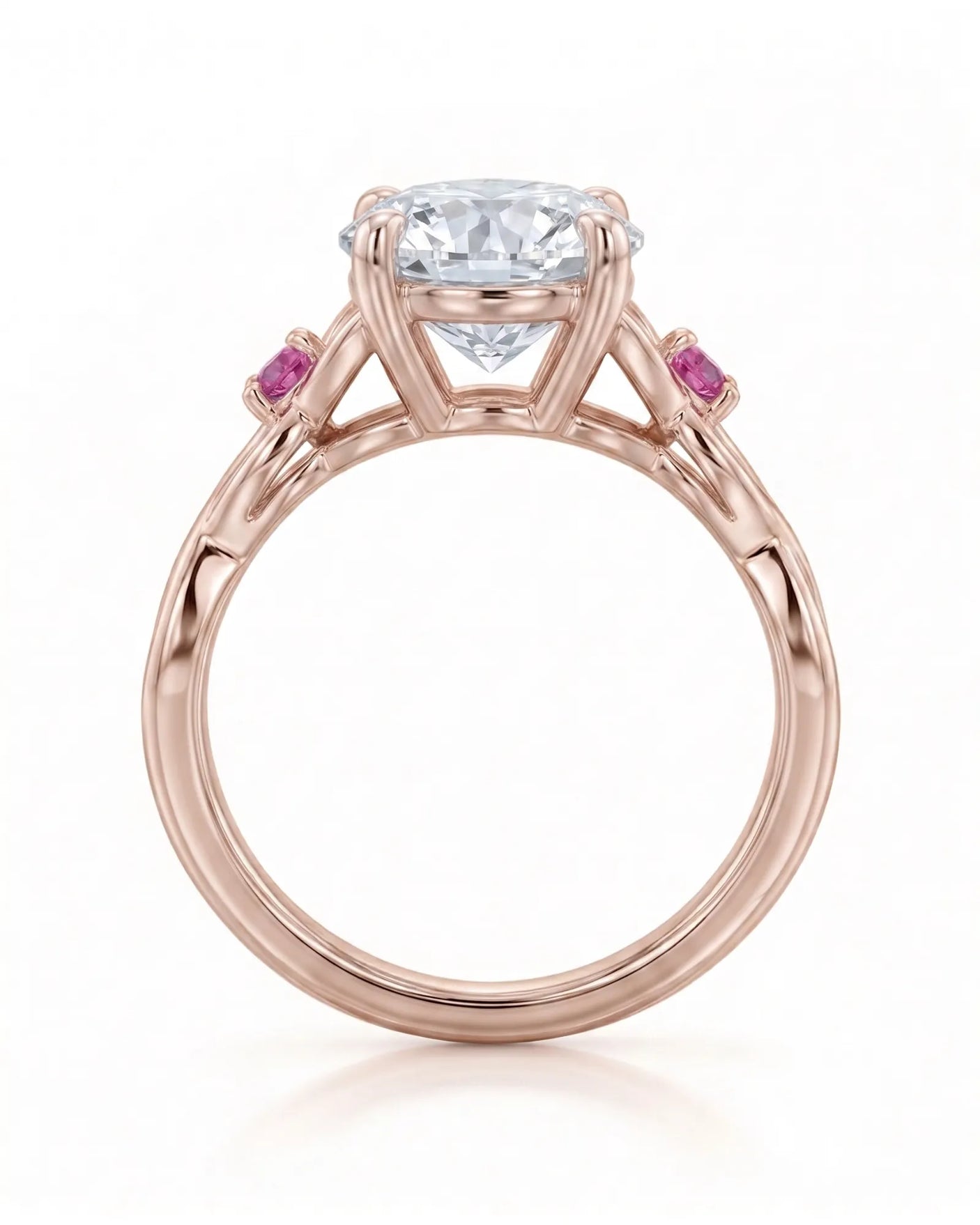Regina – Natural Round Diamond & Ruby Celtic Knot Engagement Ring