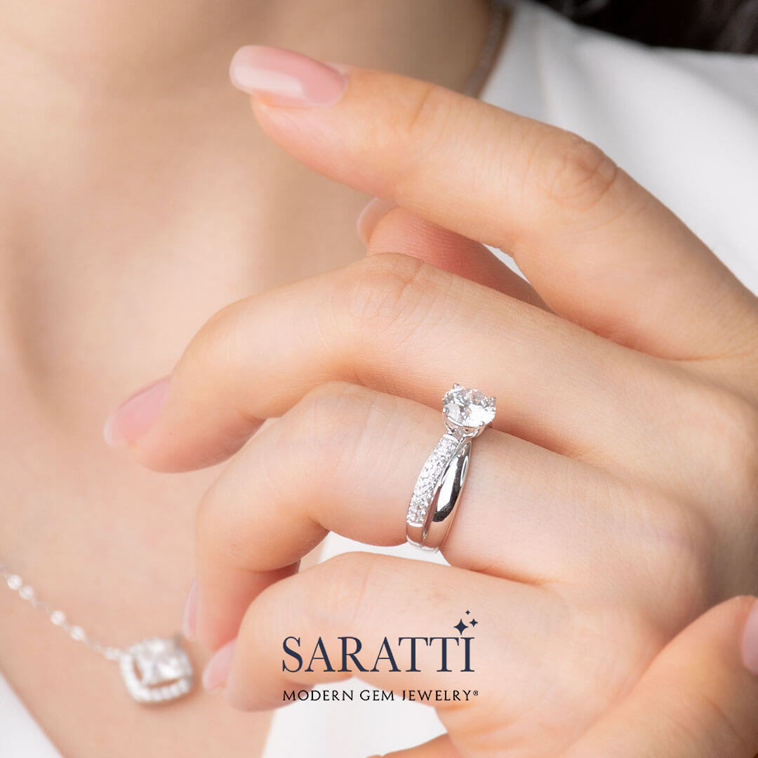 White Gold Diamond Split Shank Engagement Ring in 18K White Gold | Saratti