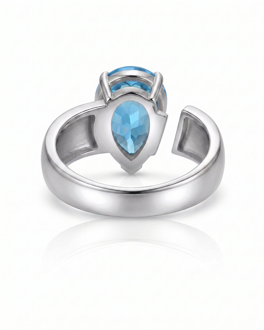 Santa Maria blue aquamarine ring with pear shaped center stone in 18K White Gold - SARATTI