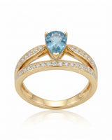 Santa Maria blue aquamarine ring with pear shaped gemstone in 18K Yellow Gold - SARATTI