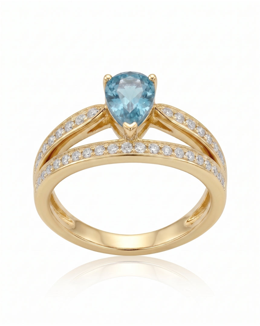 Santa Maria blue aquamarine ring with pear shaped gemstone in 18K Yellow Gold - SARATTI