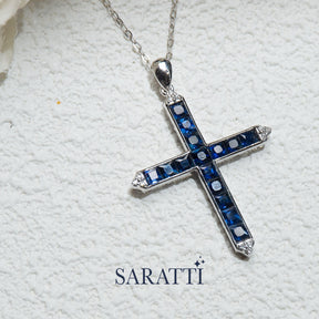 Sapphire Sanctity 18K Gold Cross Pendant