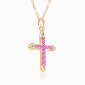 Rose Gold Pasión Zafiro Sapphire Cross Necklace | Saratti 