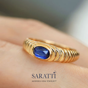 Awesome Cabochon Blue Sapphire Ring | Modern Gem Jewelry | Saratti