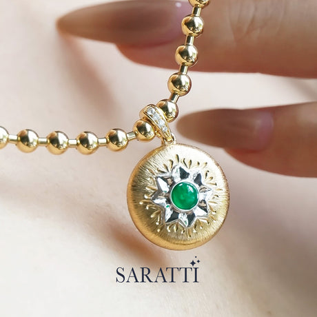 Suncrest Pendant Natural Emerald Necklace in Two Tone