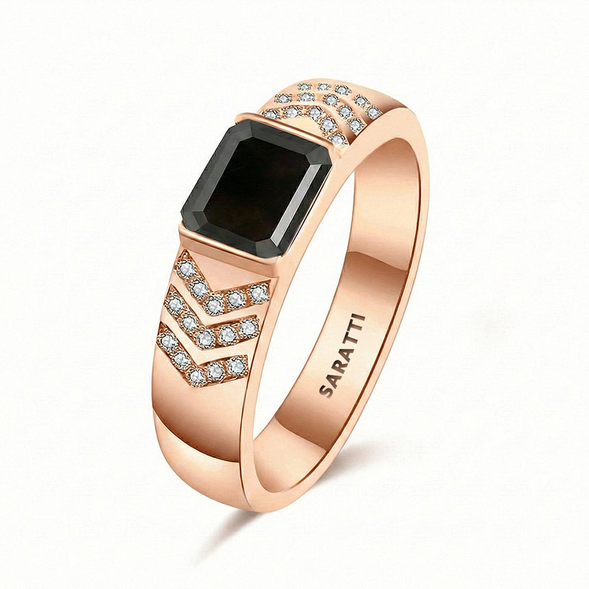 6mm mens wedding band with black diamond luxury ring in 18K rose gold | SARATTI