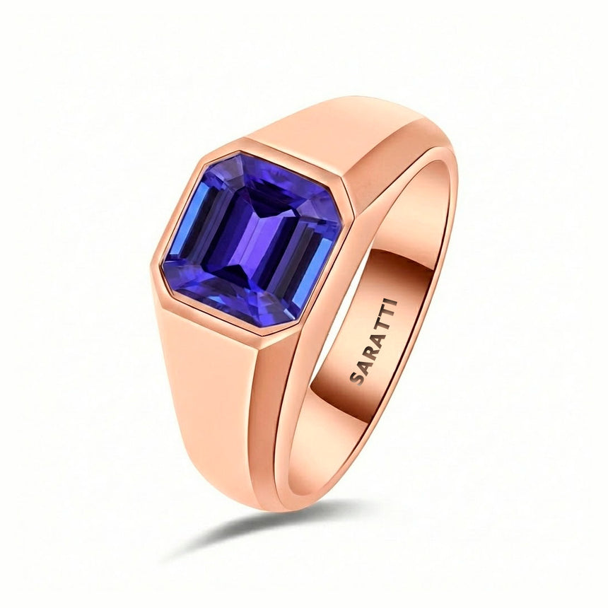 Mens tanzanite ring luxury statement ring in 18K rose gold | SARATTI