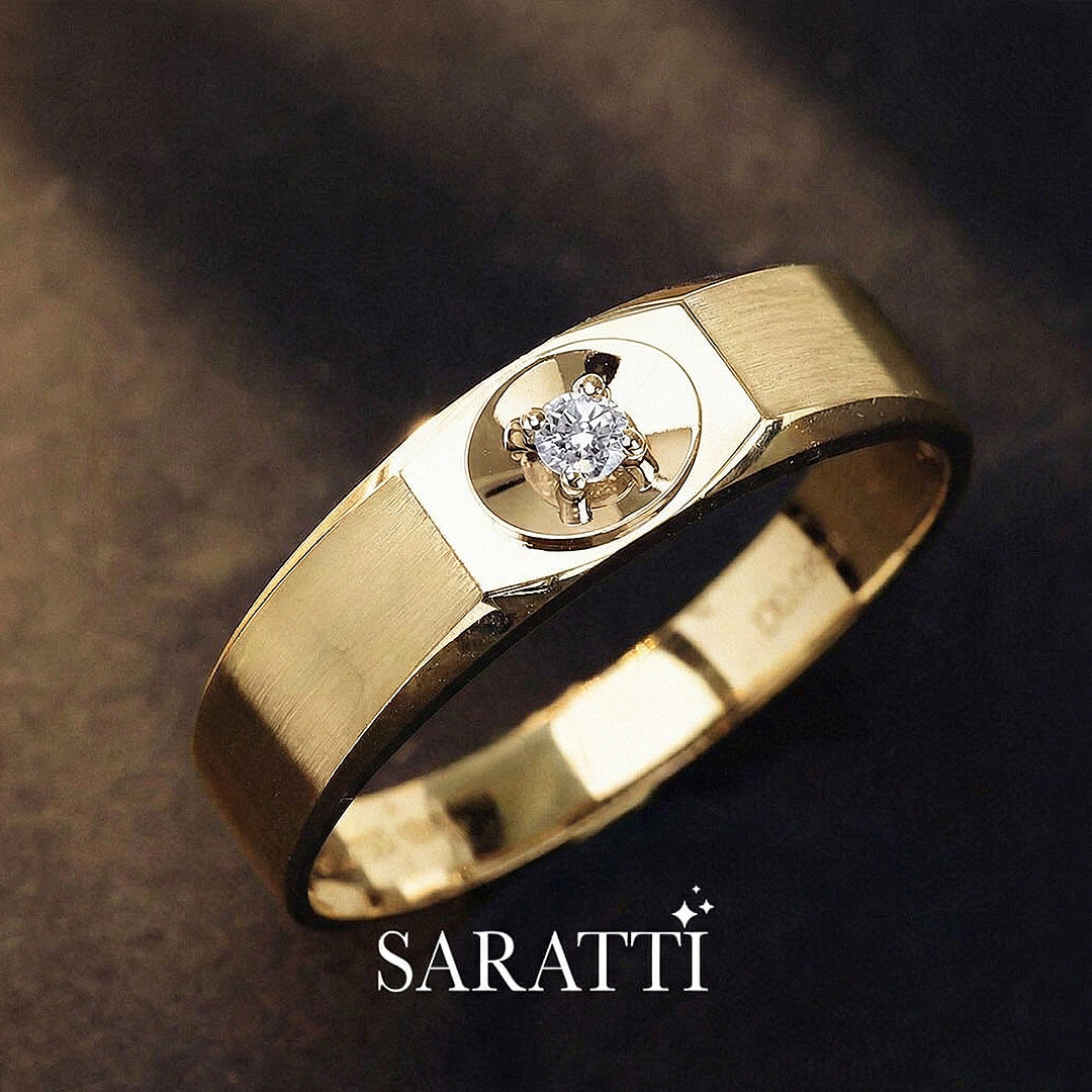 Art Deco Dome men’s diamond ring hexagonal and oval motif in 18K yellow gold | SARATTI
