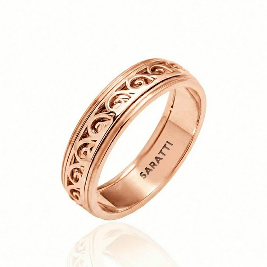 Vintage mens wedding band luxury handcrafted ring in 18K rose gold | SARATTI