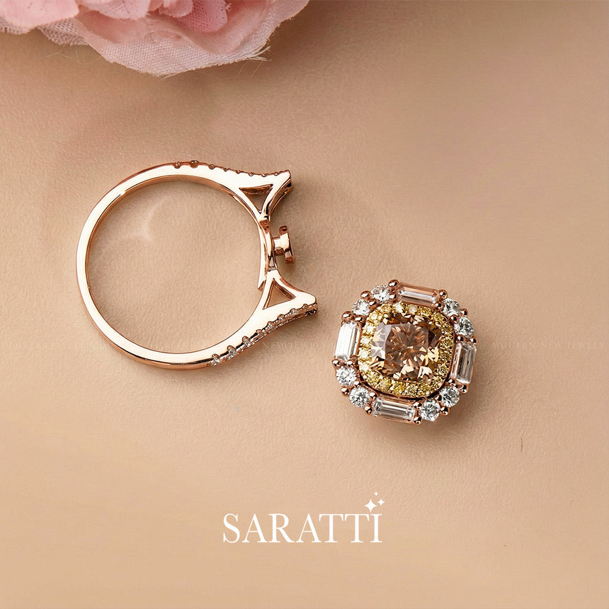 Coffee Diamond Split Shank Ring 2 in 1