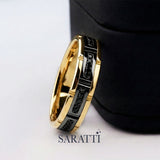 Black Diamond 4mm mens wedding band handcrafted design in 18K yellow gold | SARATTI