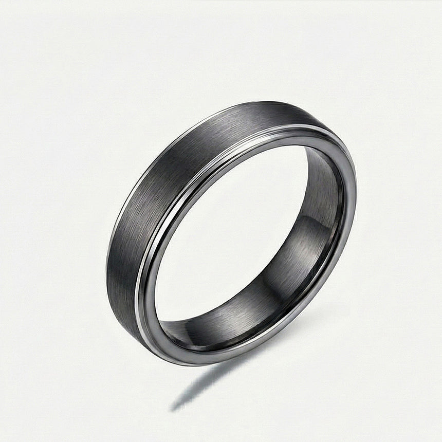 Two Tone Men's Wedding Band in Black and Yellow Gold