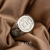 Mens initial ring handcrafted vintage design in platinum | SARATTI