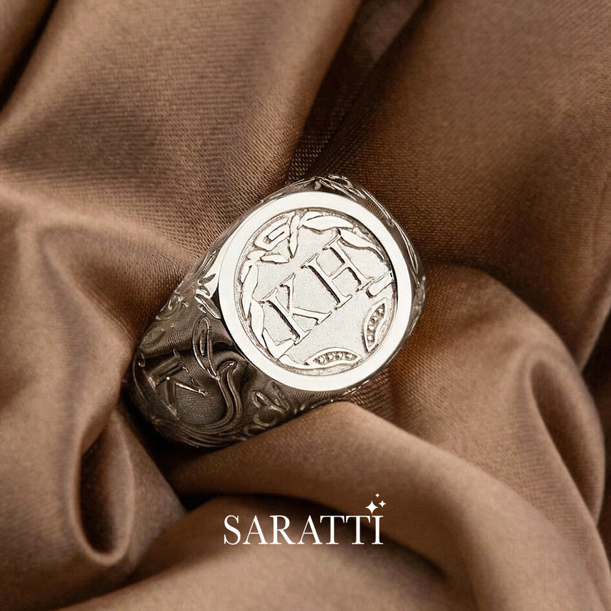 Mens initial ring handcrafted vintage design in platinum | SARATTI