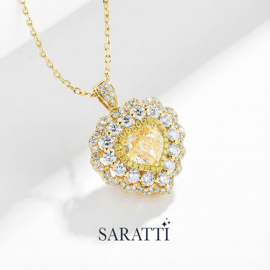 Heart Shape Fancy Yellow Gold Natural Pendant | SARATTI