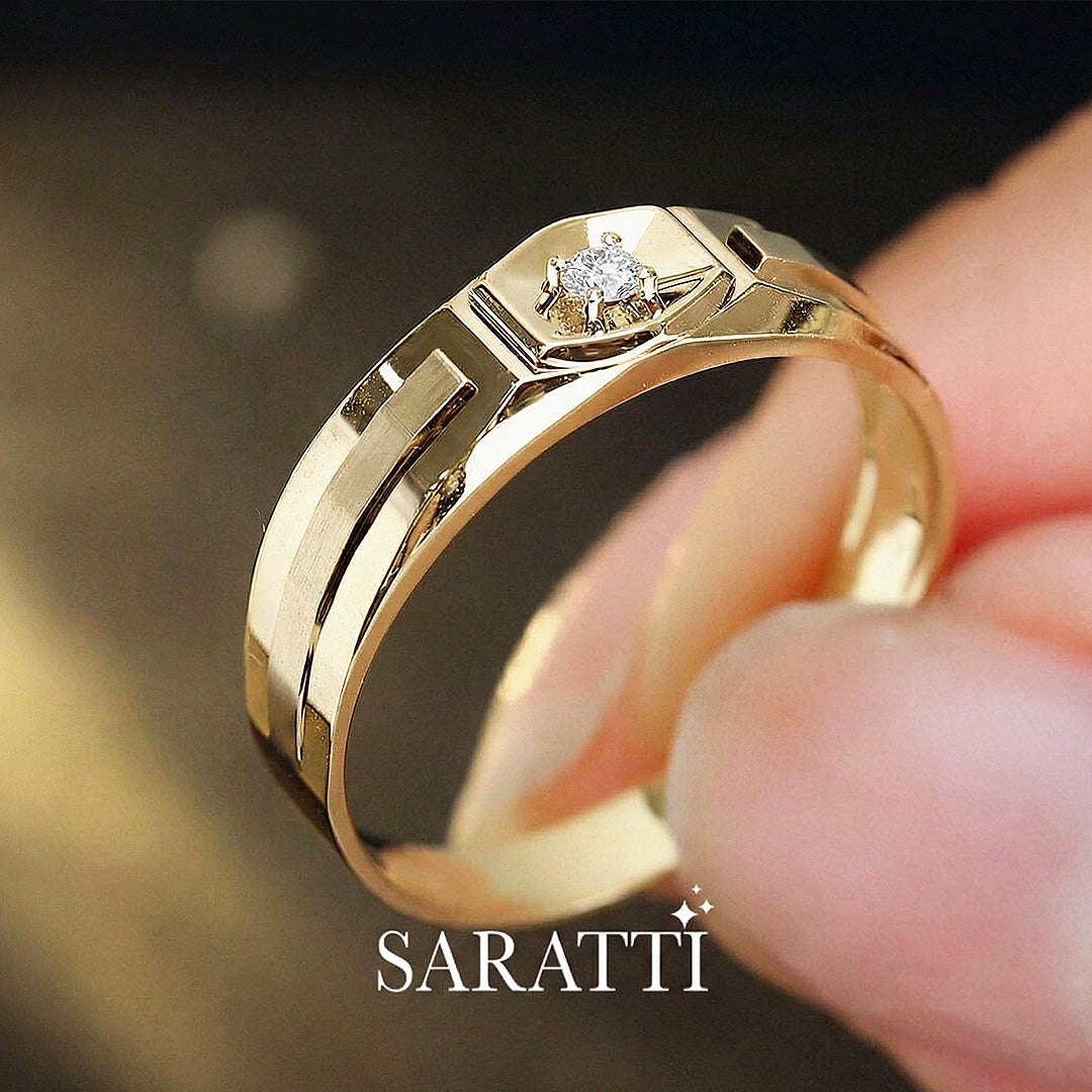Six Paths Diamond men’s diamond ring classic minimalist style in 18K yellow gold | SARATTI