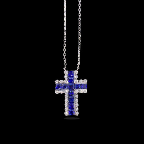 Sapphire Pendant Necklace with Diamonds | Saratti