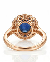 Sapphire and diamond anniversary ring with double halo design in 18K rose gold | SARATTI